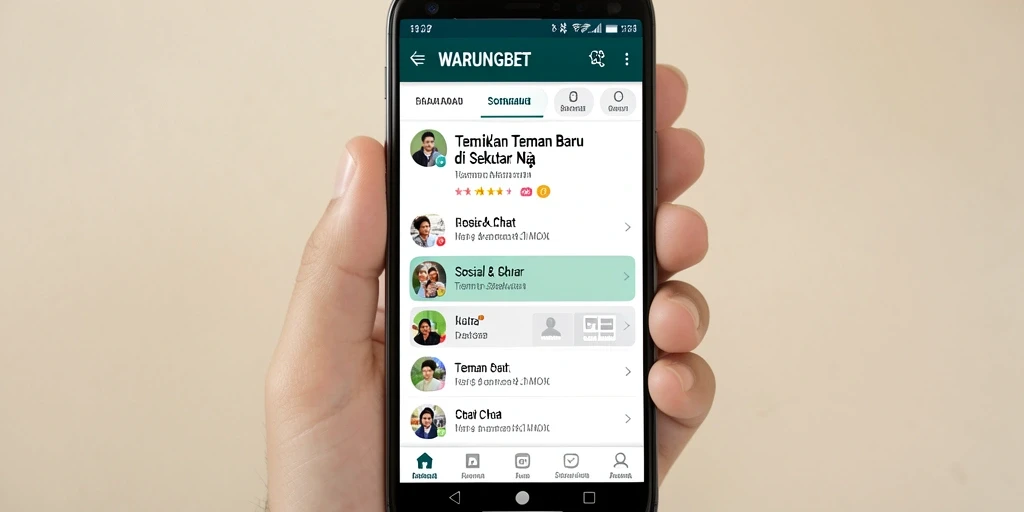 Antarmuka pengguna WARUNGBET yang menarik dengan banyak fitur sosial.