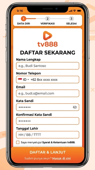 Panduan Registrasi Akun Baru tv888 untuk Android