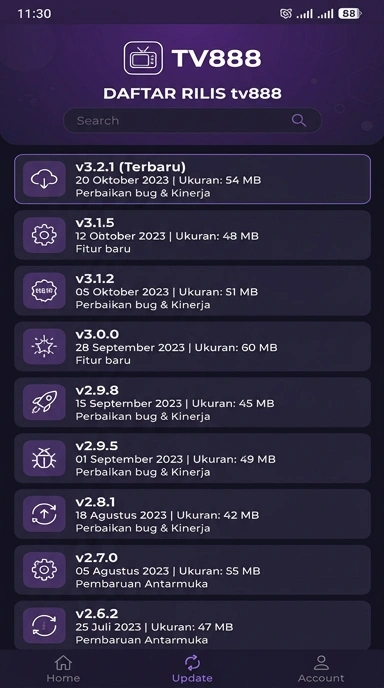 Riwayat Versi tv888 untuk Pengguna Android